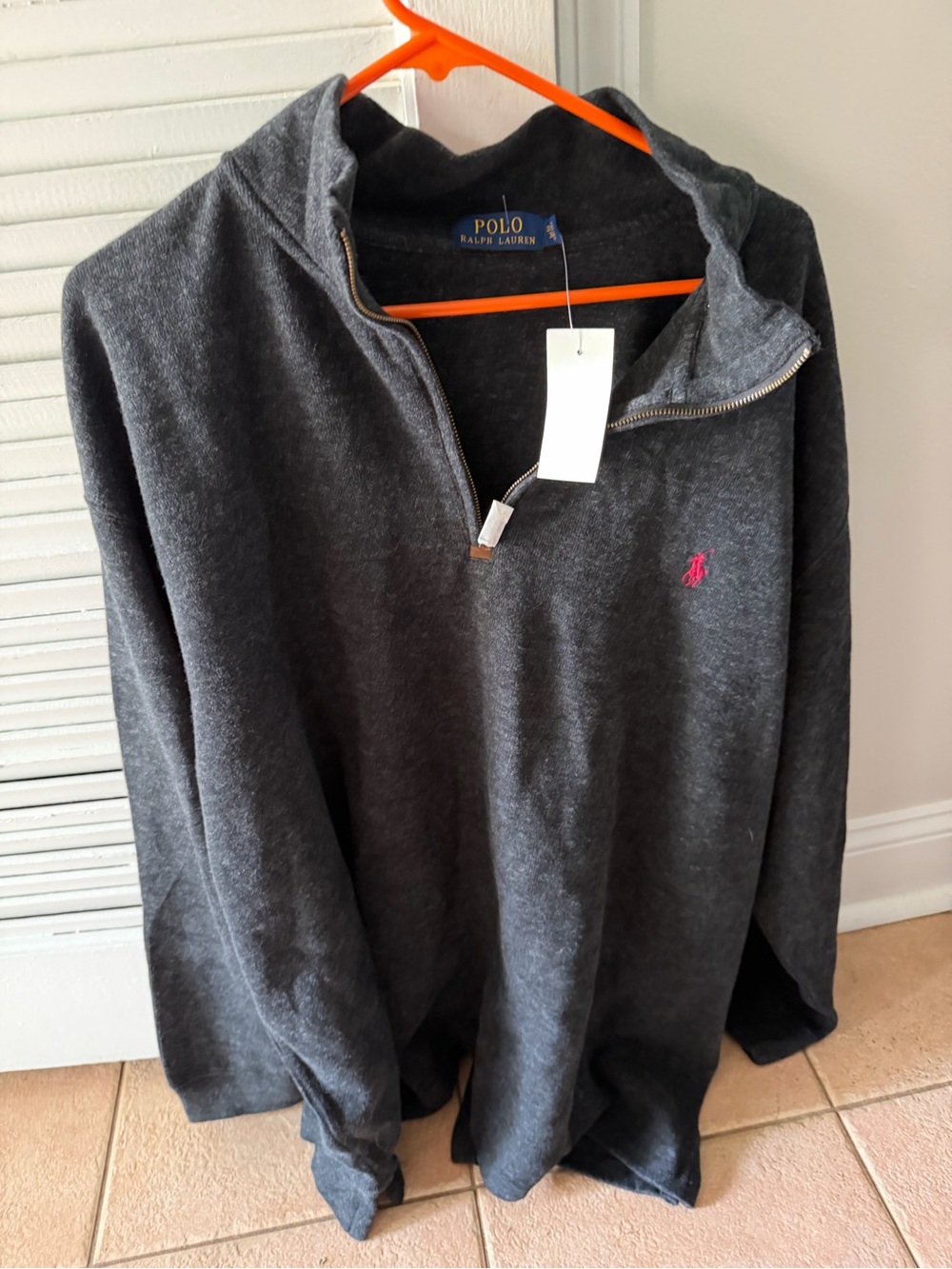 Polo by Ralph Lauren Men’s Black Half-Zip Sweater with Pink Pony 3XB